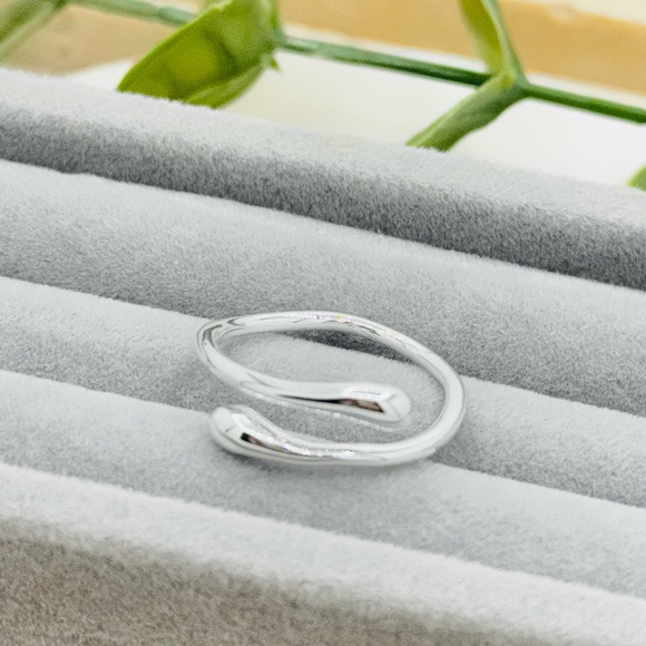 925 Sterling Silver Waterdrop Design Open Ring, Unisex Hand Accessory. - Picture 8 of 16